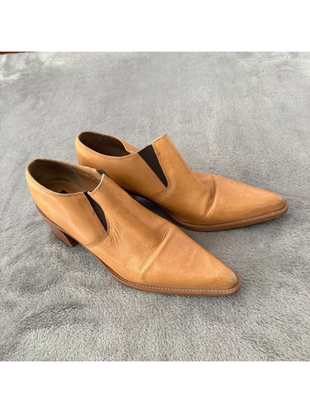 Vintage 90s Y2K Bongo Tan Leather Pointed Toe Boots Booties 10 Western
